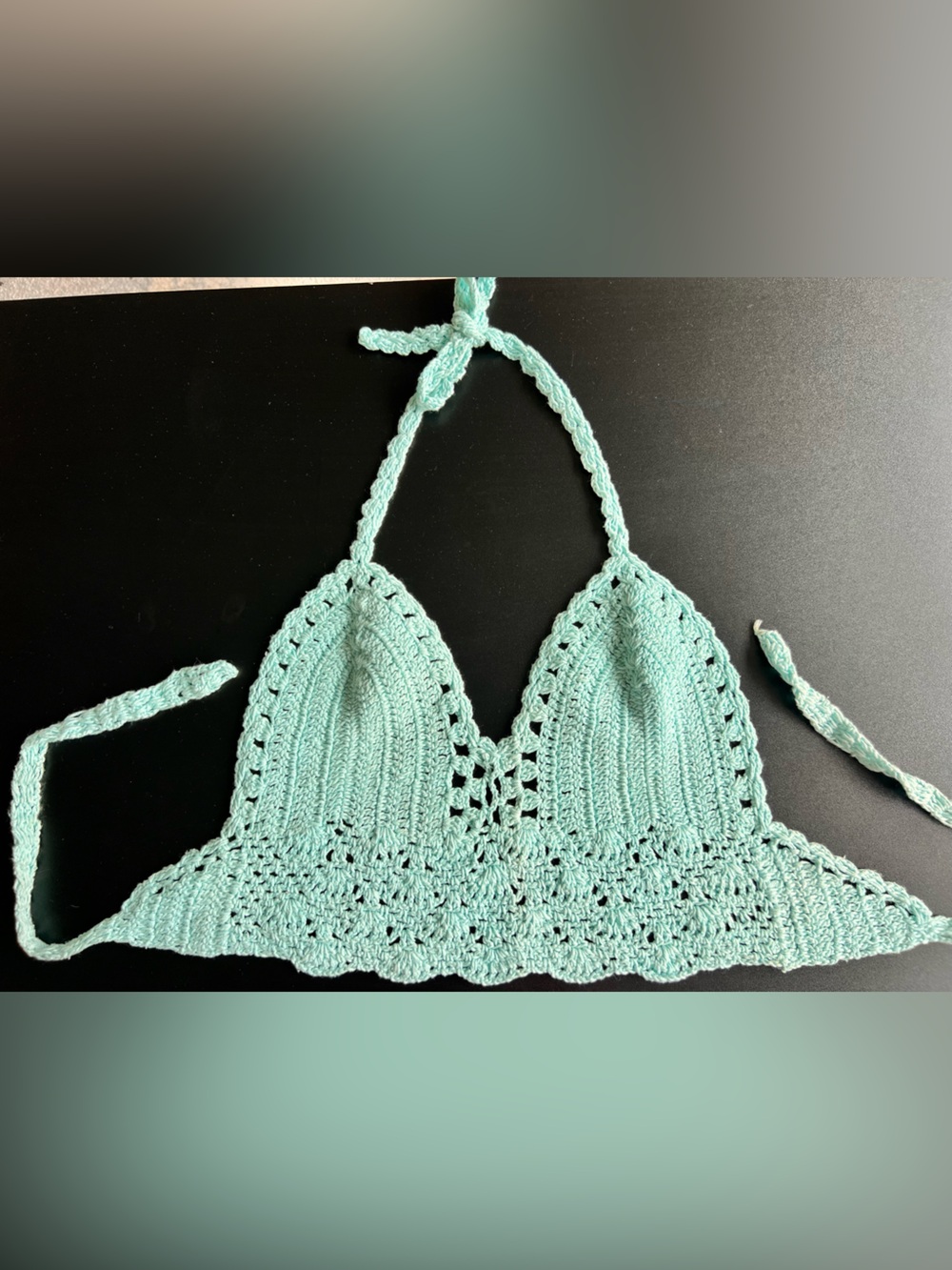 Crocheted Triangle Bralette - Mint Green